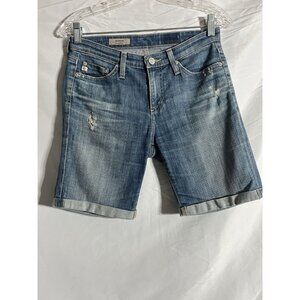 AG Adriano Goldschmied 25 Blue Brooke Bermuda Denim Shorts Distressed Bo…